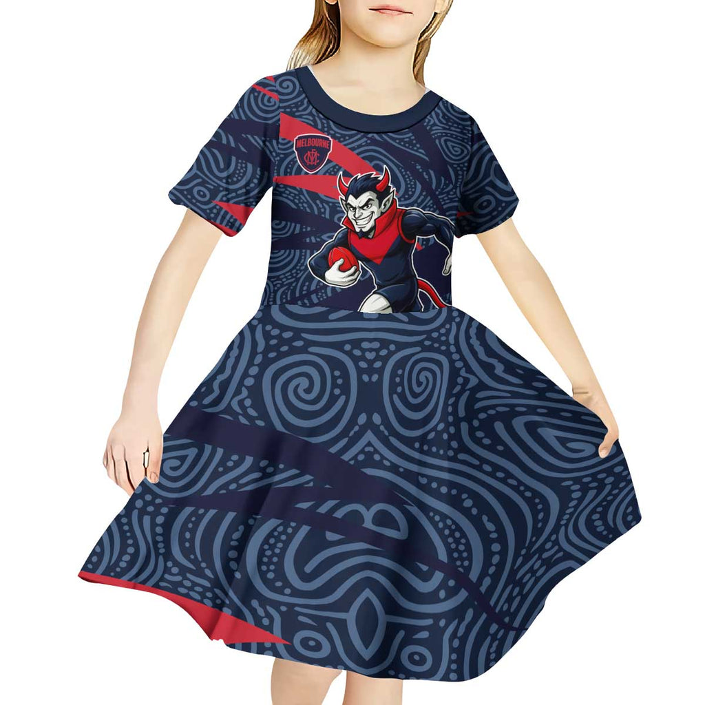 Melbourne Demons Australian Football Kid Short Sleeve Dress Devil Mascot With Indigenous Pattern Art