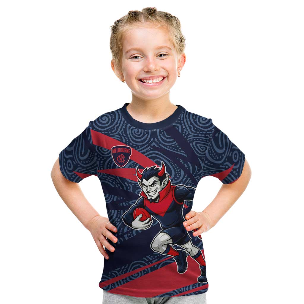 Melbourne Demons Australian Football Kid T Shirt Devil Mascot With Indigenous Pattern Art