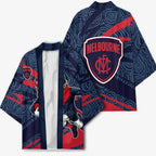 Melbourne Demons Australian Football Kimono Devil Mascot With Indigenous Pattern Art