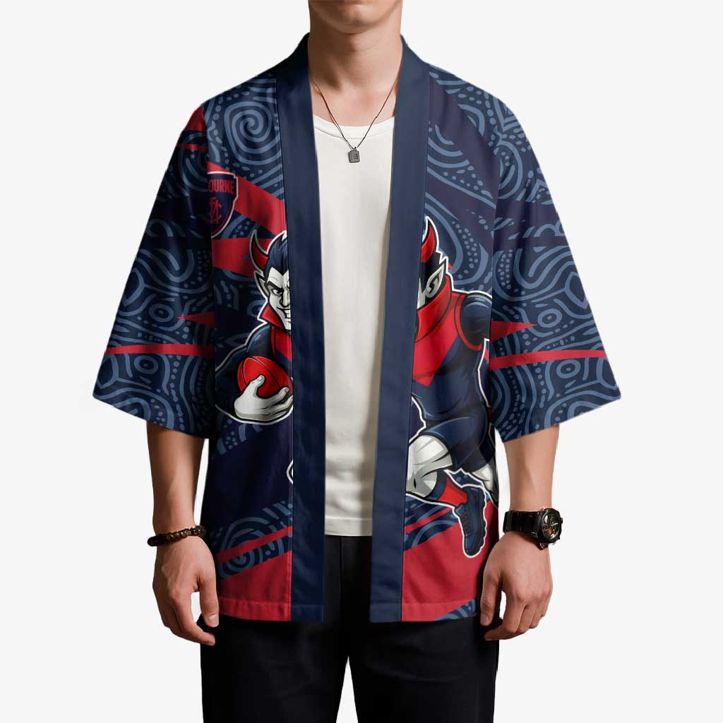 Melbourne Demons Australian Football Kimono Devil Mascot With Indigenous Pattern Art