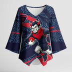 Melbourne Demons Australian Football Kimono Sleeve Blouse Devil Mascot With Indigenous Pattern Art