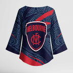 Melbourne Demons Australian Football Kimono Sleeve Blouse Devil Mascot With Indigenous Pattern Art