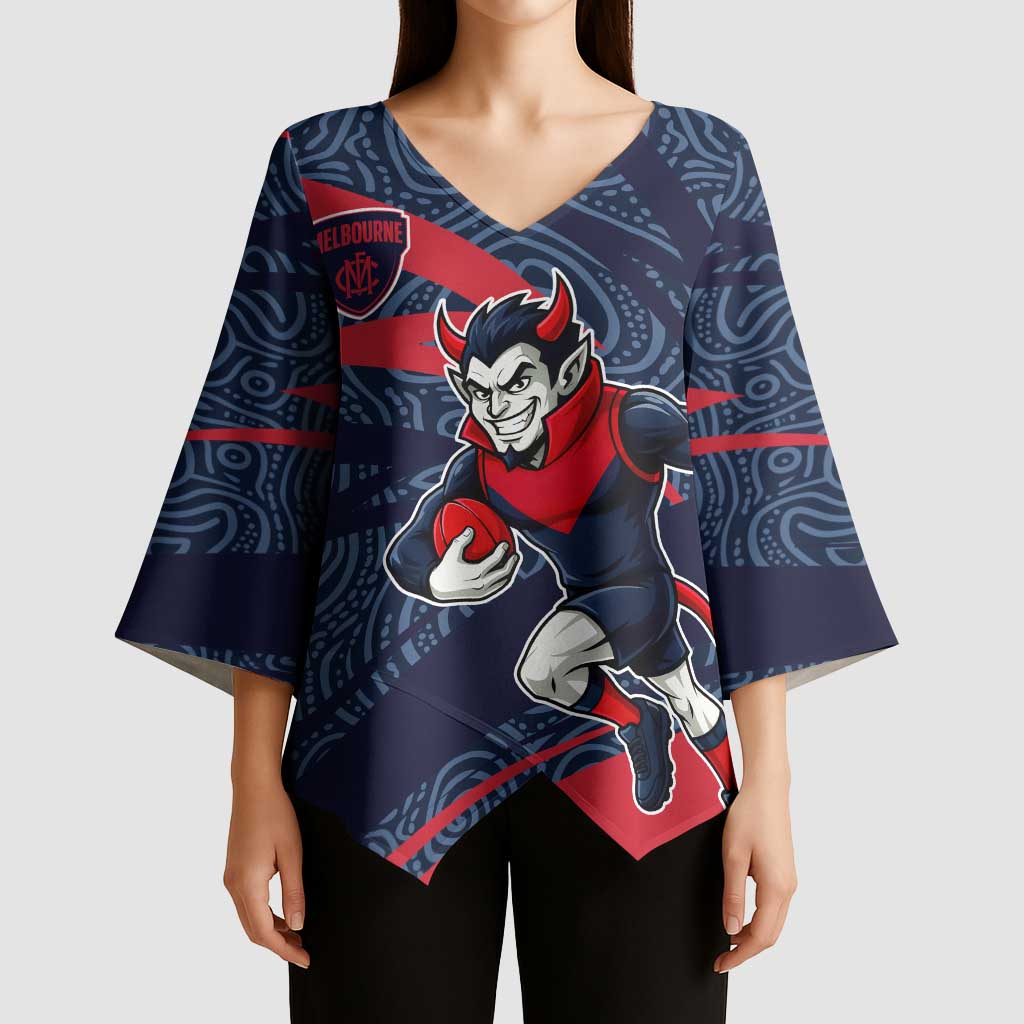 Melbourne Demons Australian Football Kimono Sleeve Blouse Devil Mascot With Indigenous Pattern Art