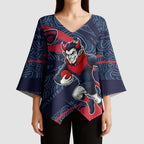 Melbourne Demons Australian Football Kimono Sleeve Blouse Devil Mascot With Indigenous Pattern Art