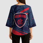 Melbourne Demons Australian Football Kimono Sleeve Blouse Devil Mascot With Indigenous Pattern Art