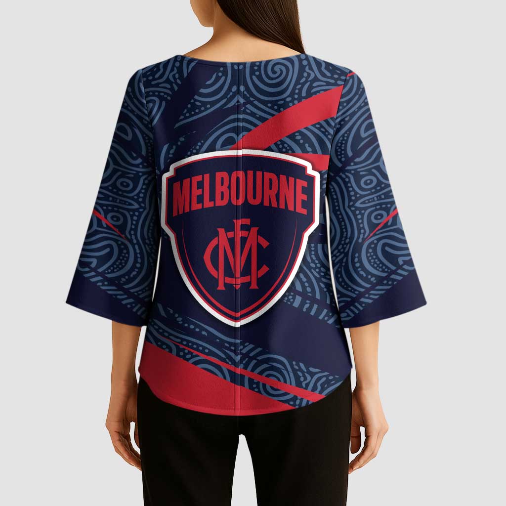 Melbourne Demons Australian Football Kimono Sleeve Blouse Devil Mascot With Indigenous Pattern Art