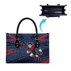 Melbourne Demons Australian Football Leather Bag Devil Mascot With Indigenous Pattern Art
