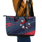 Melbourne Demons Australian Football Leather Tote Bag Devil Mascot With Indigenous Pattern Art