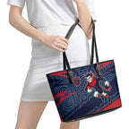 Melbourne Demons Australian Football Leather Tote Bag Devil Mascot With Indigenous Pattern Art