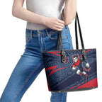 Melbourne Demons Australian Football Leather Tote Bag Devil Mascot With Indigenous Pattern Art
