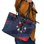 Melbourne Demons Australian Football Leather Tote Bag Devil Mascot With Indigenous Pattern Art