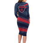 Melbourne Demons Australian Football Long Sleeve Bodycon Dress Devil Mascot With Indigenous Pattern Art