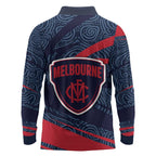 Melbourne Demons Australian Football Long Sleeve Polo Shirt Devil Mascot With Indigenous Pattern Art