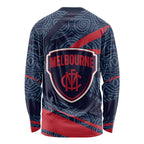 Melbourne Demons Australian Football Long Sleeve Shirt Devil Mascot With Indigenous Pattern Art