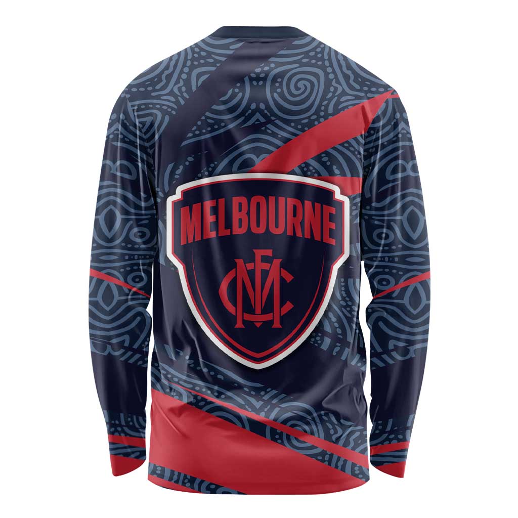 Melbourne Demons Australian Football Long Sleeve Shirt Devil Mascot With Indigenous Pattern Art