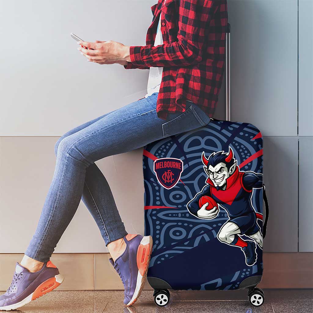 Melbourne Demons Australian Football Luggage Cover Devil Mascot With Indigenous Pattern Art