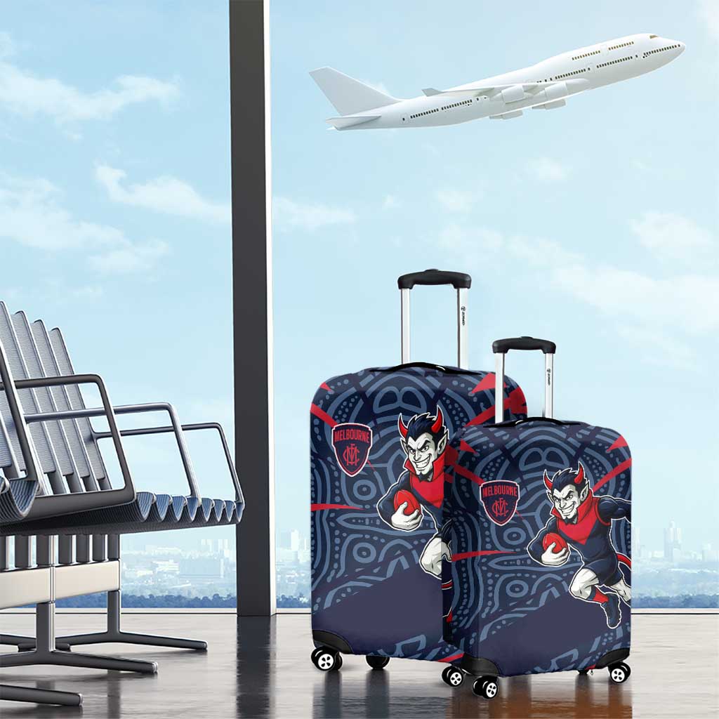 Melbourne Demons Australian Football Luggage Cover Devil Mascot With Indigenous Pattern Art