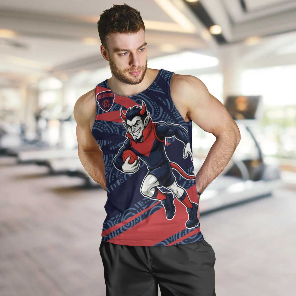 Melbourne Demons Australian Football Men Tank Top Devil Mascot With Indigenous Pattern Art