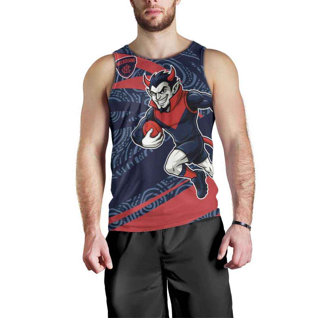 Melbourne Demons Australian Football Men Tank Top Devil Mascot With Indigenous Pattern Art
