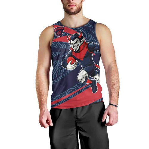 Melbourne Demons Australian Football Men Tank Top Devil Mascot With Indigenous Pattern Art