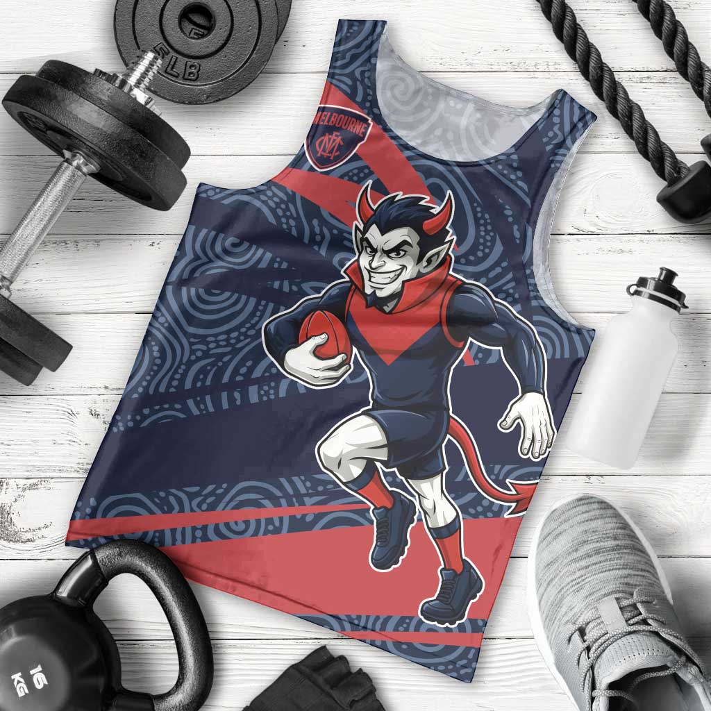 Melbourne Demons Australian Football Men Tank Top Devil Mascot With Indigenous Pattern Art