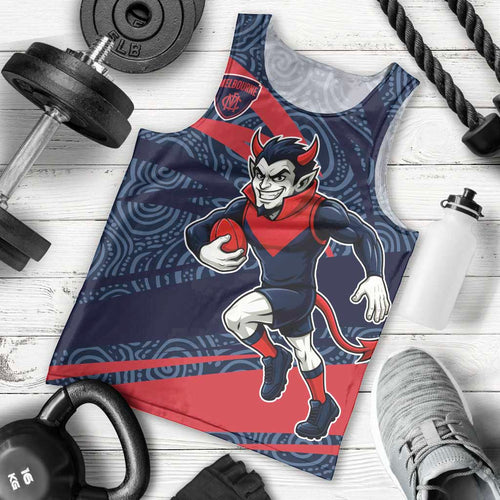 Melbourne Demons Australian Football Men Tank Top Devil Mascot With Indigenous Pattern Art