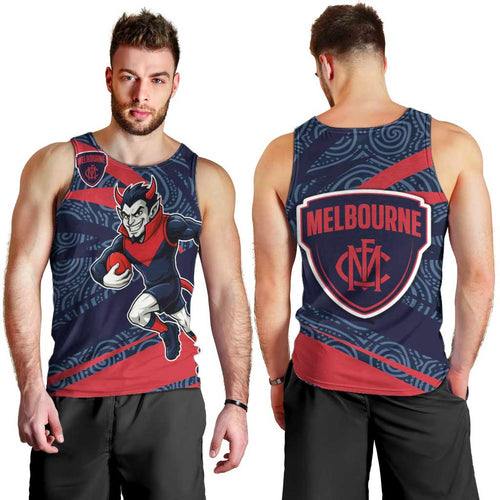 Melbourne Demons Australian Football Men Tank Top Devil Mascot With Indigenous Pattern Art