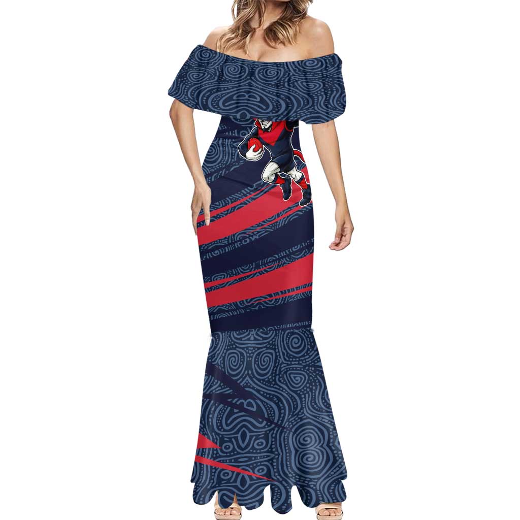 Melbourne Demons Australian Football Mermaid Dress Devil Mascot With Indigenous Pattern Art