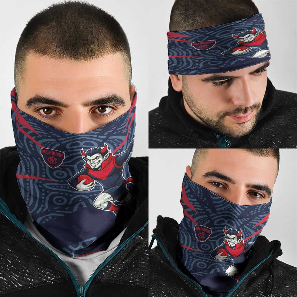 Melbourne Demons Australian Football Neck Gaiter Devil Mascot With Indigenous Pattern Art