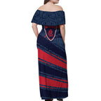 Melbourne Demons Australian Football Off Shoulder Maxi Dress Devil Mascot With Indigenous Pattern Art