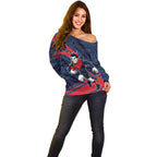 Melbourne Demons Australian Football Off Shoulder Sweater Devil Mascot With Indigenous Pattern Art