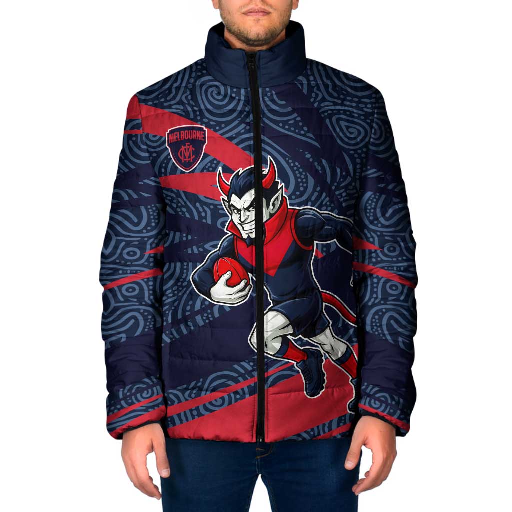 Melbourne Demons Australian Football Padded Jacket Devil Mascot With Indigenous Pattern Art