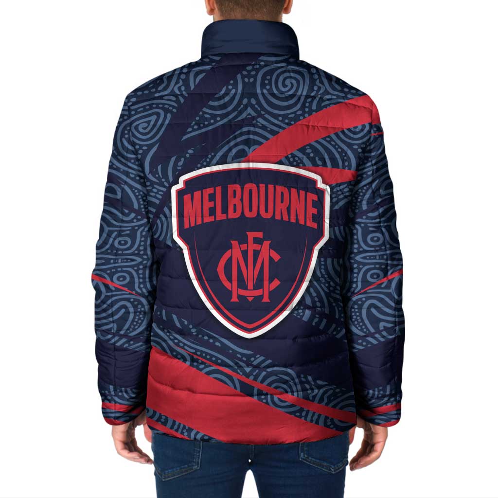 Melbourne Demons Australian Football Padded Jacket Devil Mascot With Indigenous Pattern Art