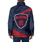 Melbourne Demons Australian Football Padded Jacket Devil Mascot With Indigenous Pattern Art