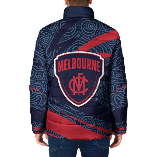 Melbourne Demons Australian Football Padded Jacket Devil Mascot With Indigenous Pattern Art