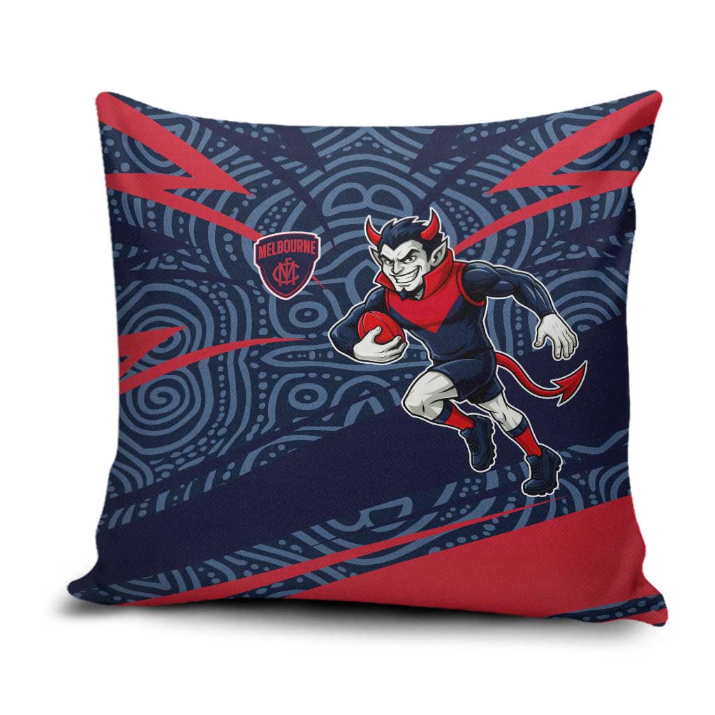 Melbourne Demons Australian Football Pillow Cover Devil Mascot With Indigenous Pattern Art