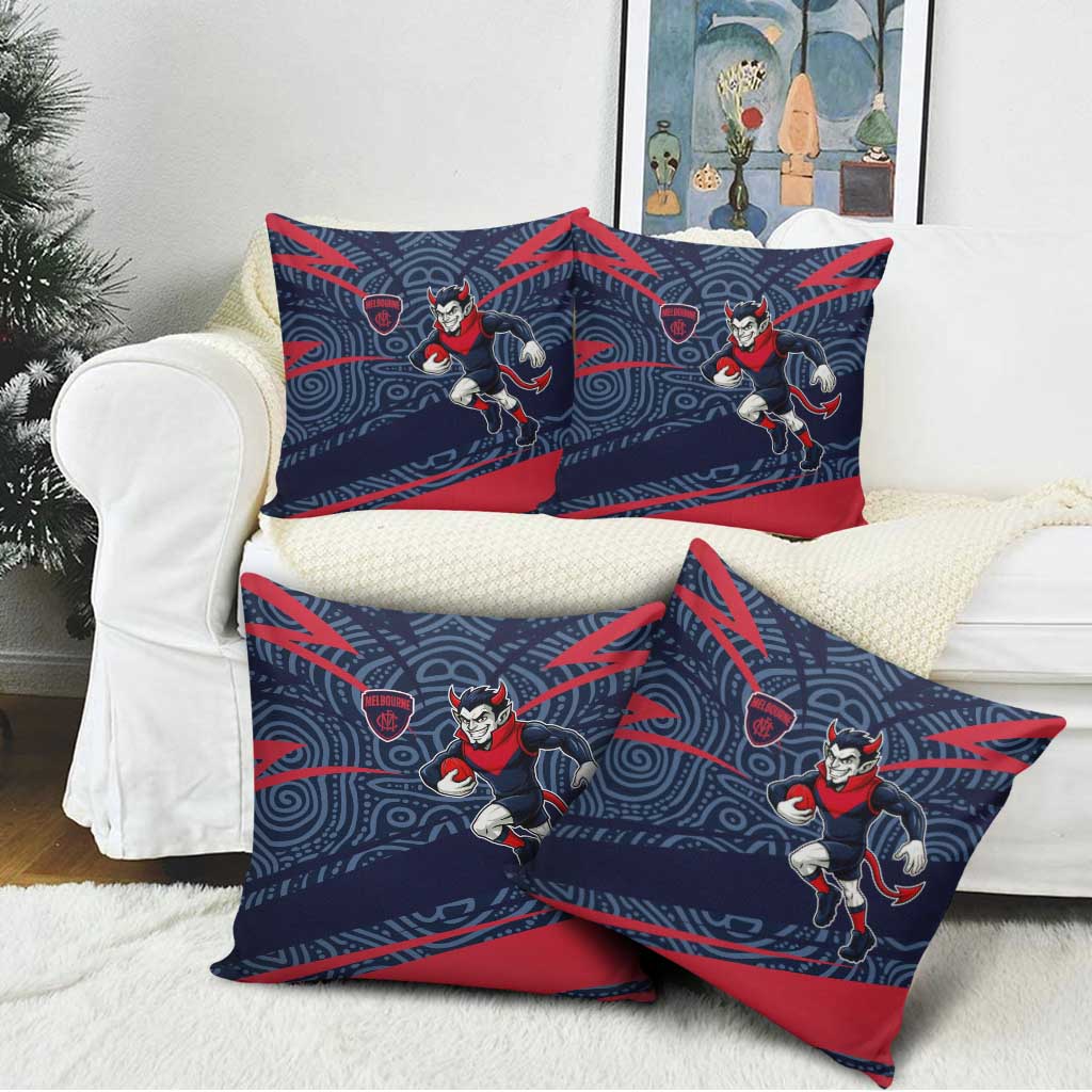 Melbourne Demons Australian Football Pillow Cover Devil Mascot With Indigenous Pattern Art