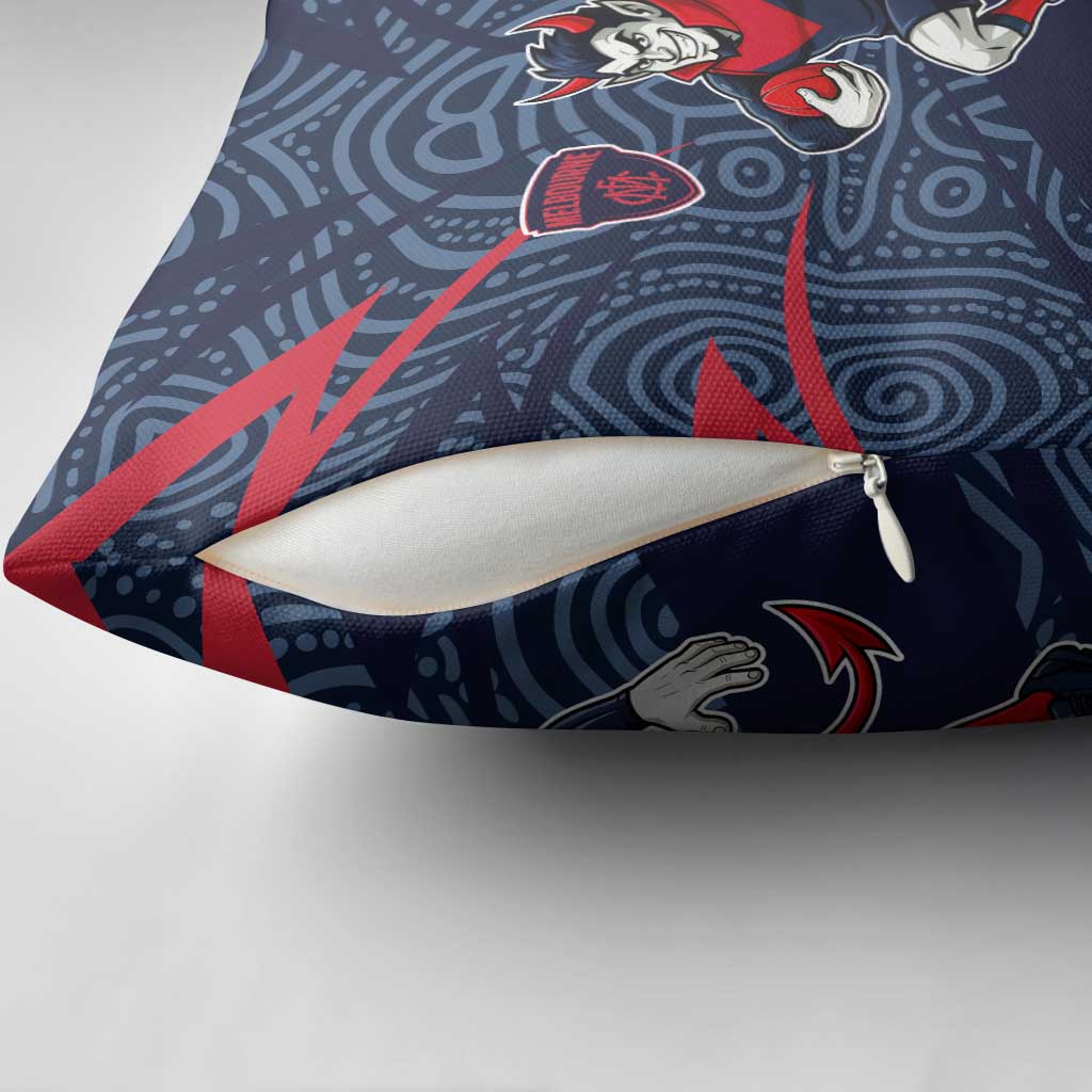 Melbourne Demons Australian Football Pillow Cover Devil Mascot With Indigenous Pattern Art