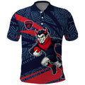 Melbourne Demons Australian Football Polo Shirt Devil Mascot With Indigenous Pattern Art