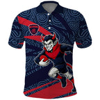 Melbourne Demons Australian Football Polo Shirt Devil Mascot With Indigenous Pattern Art