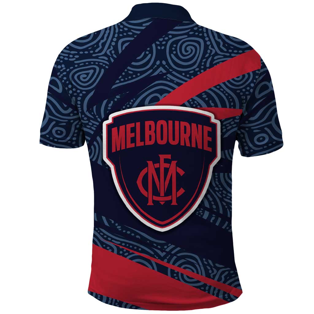 Melbourne Demons Australian Football Polo Shirt Devil Mascot With Indigenous Pattern Art
