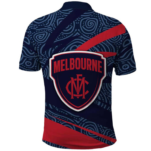 Melbourne Demons Australian Football Polo Shirt Devil Mascot With Indigenous Pattern Art