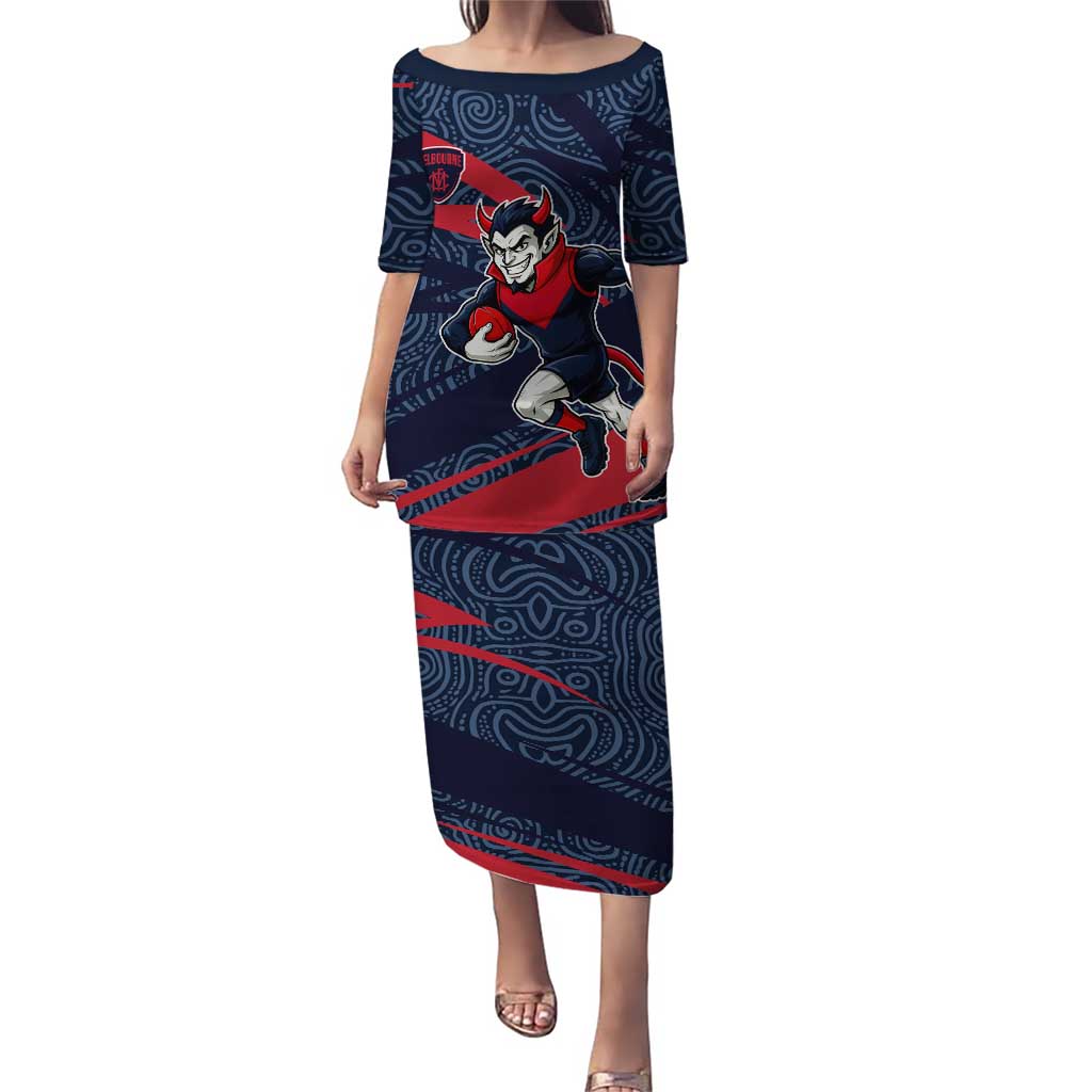 Melbourne Demons Australian Football Puletasi Devil Mascot With Indigenous Pattern Art