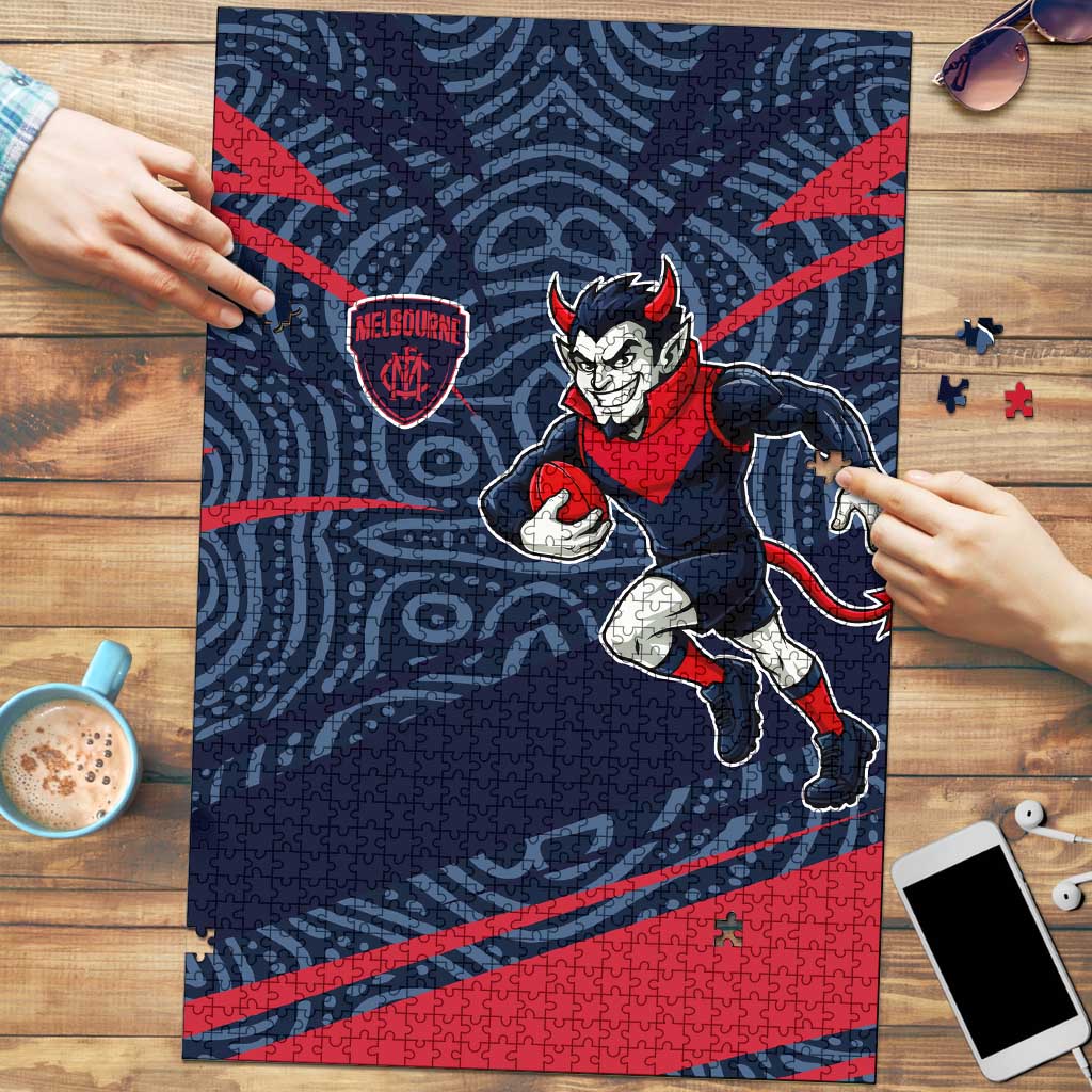 Melbourne Demons Australian Football Puzzle Devil Mascot With Indigenous Pattern Art
