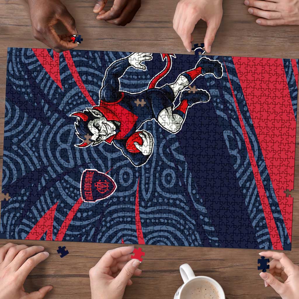 Melbourne Demons Australian Football Puzzle Devil Mascot With Indigenous Pattern Art