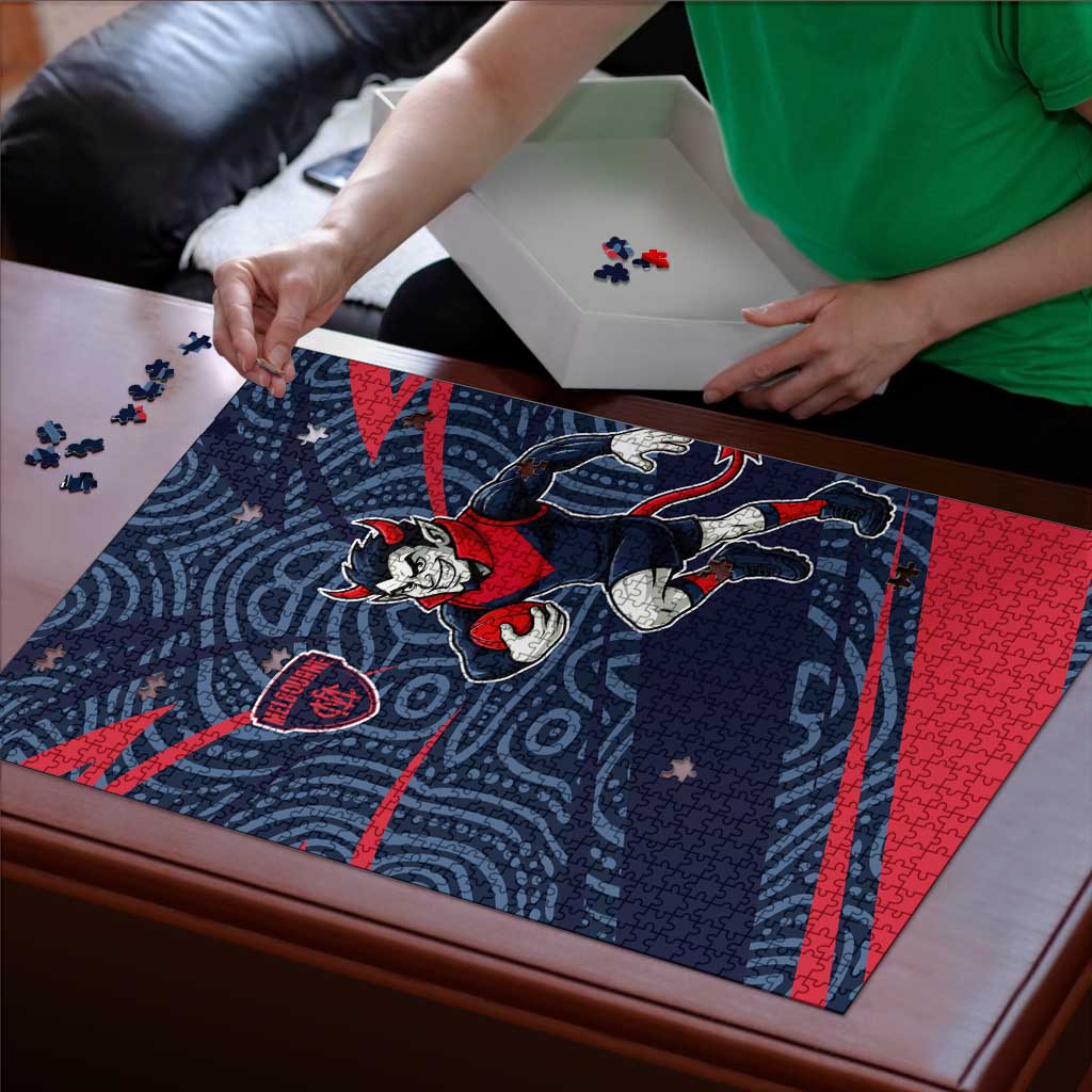Melbourne Demons Australian Football Puzzle Devil Mascot With Indigenous Pattern Art