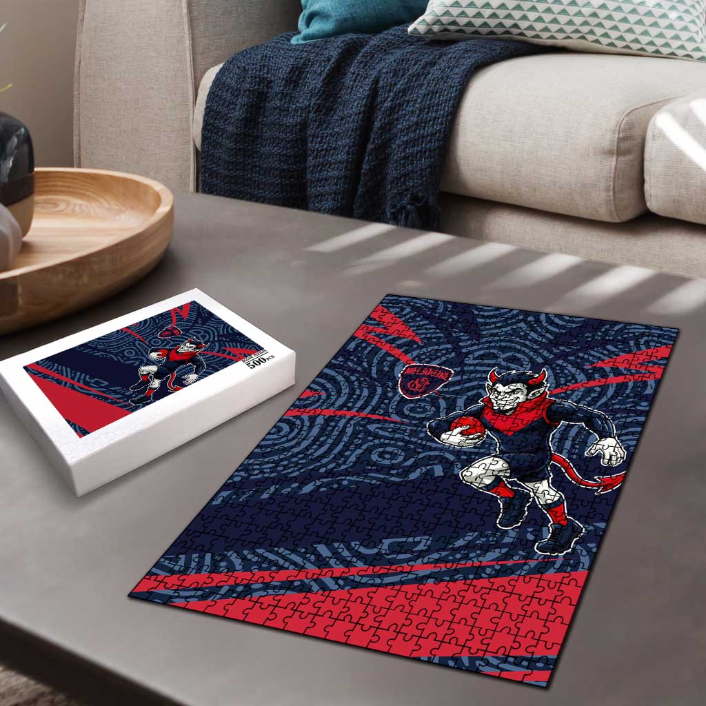 Melbourne Demons Australian Football Puzzle Devil Mascot With Indigenous Pattern Art