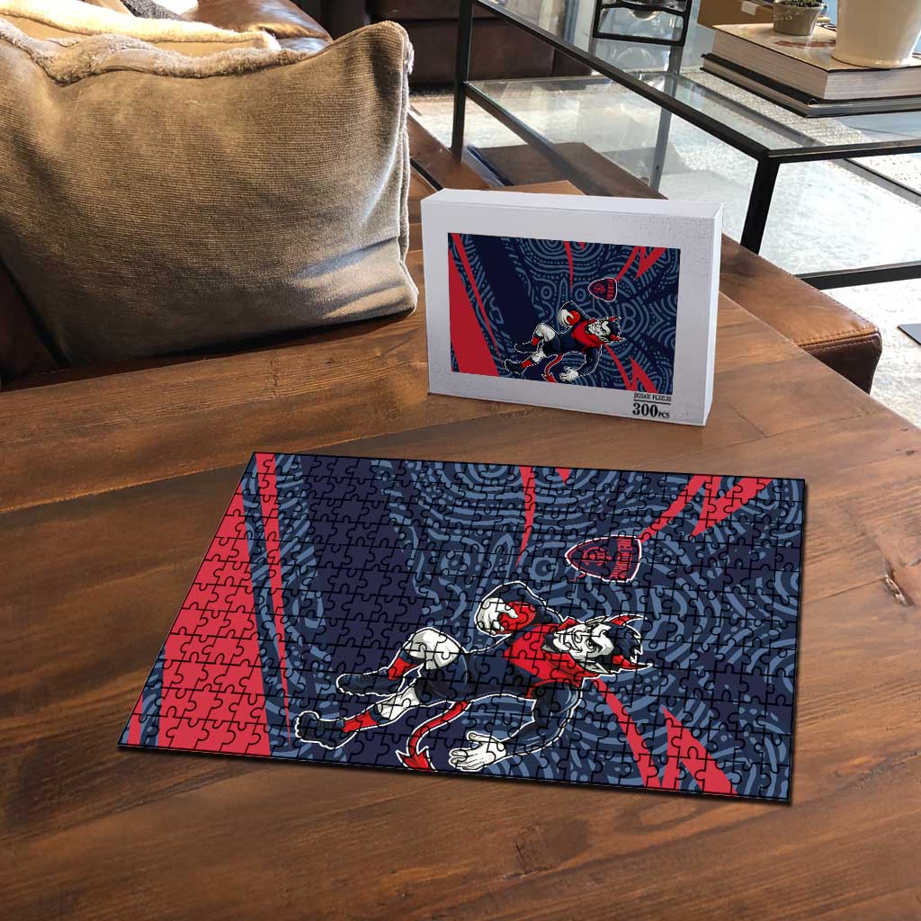 Melbourne Demons Australian Football Puzzle Devil Mascot With Indigenous Pattern Art