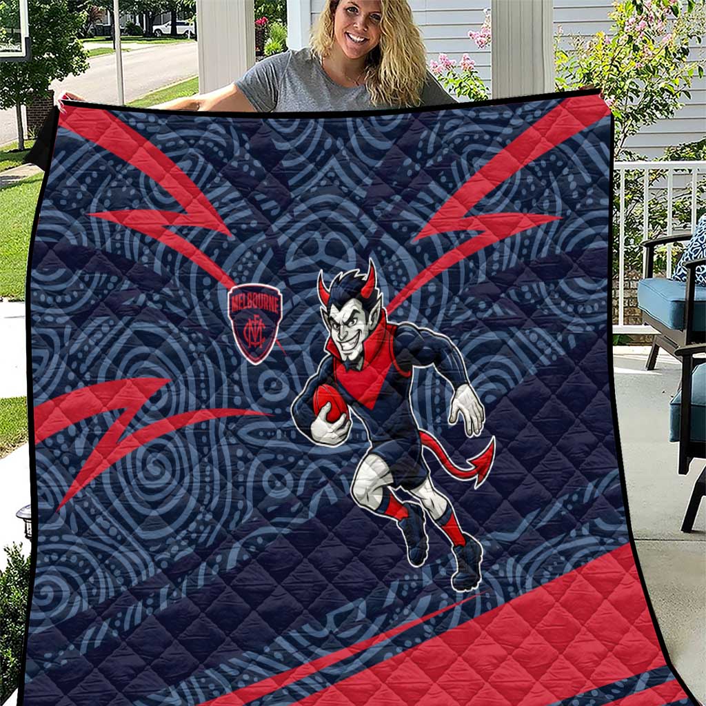 Melbourne Demons Australian Football Quilt Devil Mascot With Indigenous Pattern Art