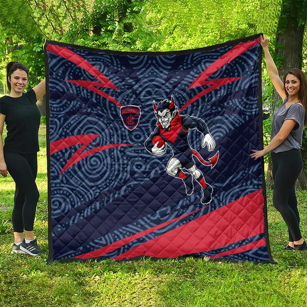 Melbourne Demons Australian Football Quilt Devil Mascot With Indigenous Pattern Art